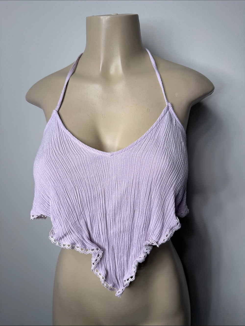 Tobi Lilac Handkerchief Hem Cropped Halter Top